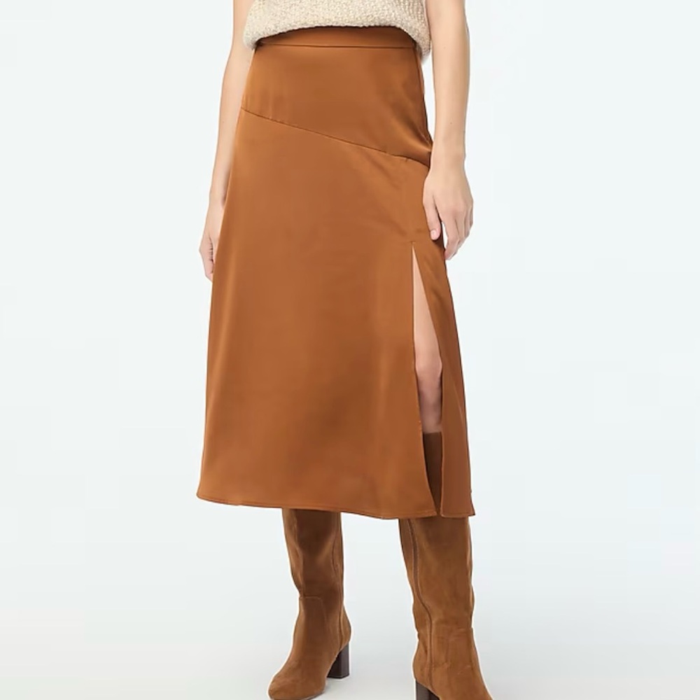 NWT J. Crew Satin Midi Skirt Size 2 Slit